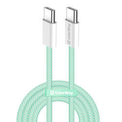 ColorWay Data Cable (CW CBPDCC061 G) for MacBook Pro, Type C to Type C, PD Fast Charging 60W, 3A, Nylon, 1m Green ColorWay Data Cable (CW CBPDCC061 G) for MacBook Pro, Type C to Type C, PD Fast Charging 60W, 3A, Nylon, 1m Green