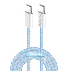 ColorWay Data Cable (CW CBPDCC061 BL) for MacBook Pro, Type C to Type C, PD Fast Charging 60W, 3A, Nylon, 1m Blue ColorWay Data Cable (CW CBPDCC061 BL) for MacBook Pro, Type C to Type C, PD Fast Charging 60W, 3A, Nylon, 1m Blue