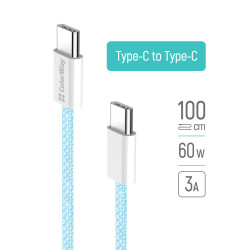 ColorWay Data Cable (CW CBPDCC061 BL) for MacBook Pro, Type C to Type C, PD Fast Charging 60W, 3A, Nylon, 1m Blue ColorWay Data Cable (CW CBPDCC061 BL) for MacBook Pro, Type C to Type C, PD Fast Charging 60W, 3A, Nylon, 1m Blue