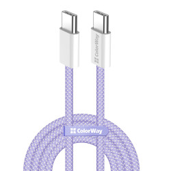 ColorWay Data Cable (CW CBPDCC061 PU) for MacBook Pro, Type C to Type C, PD Fast Charging 60W, 3A, Nylon, 1m Purple ColorWay Data Cable (CW CBPDCC061 PU) for MacBook Pro, Type C to Type C, PD Fast Charging 60W, 3A, Nylon, 1m Purple