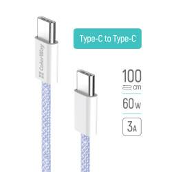 ColorWay Data Cable (CW CBPDCC061 PU) for MacBook Pro, Type C to Type C, PD Fast Charging 60W, 3A, Nylon, 1m Purple ColorWay Data Cable (CW CBPDCC061 PU) for MacBook Pro, Type C to Type C, PD Fast Charging 60W, 3A, Nylon, 1m Purple
