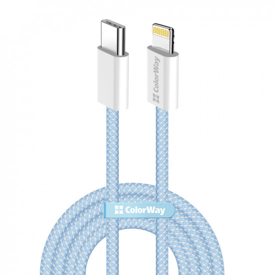 ColorWay Data Cable (CW CBPDCL061 BL) Type C to Apple Lightning, PD 27W, 3A, 480Mbps, Nylon, 1m Blue ColorWay Data Cable (CW CBPDCL061 BL) Type C to Apple Lightning, PD 27W, 3A, 480Mbps, Nylon, 1m Blue