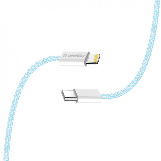 ColorWay Data Cable (CW CBPDCL061 BL) Type C to Apple Lightning, PD 27W, 3A, 480Mbps, Nylon, 1m Blue ColorWay Data Cable (CW CBPDCL061 BL) Type C to Apple Lightning, PD 27W, 3A, 480Mbps, Nylon, 1m Blue