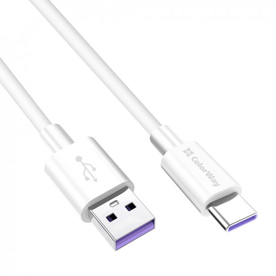 ColorWay Data Cable (CW CBUC019 WH) USB to Type C, 5A, 480Mbps, Flexible TPE, 1m White