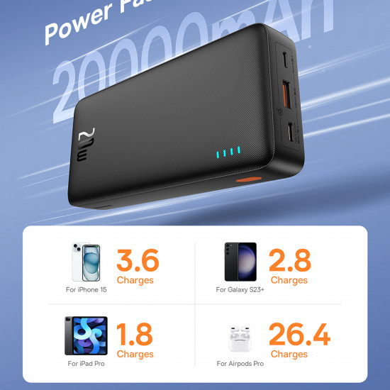 Baseus Power Bank Airpow (P10022804113 00) USB, Type C, Micro USB, 20W, 20000mAh Black Baseus Power Bank Airpow (P10022804113 00) USB, Type C, Micro USB, 20W, 20000mAh Black