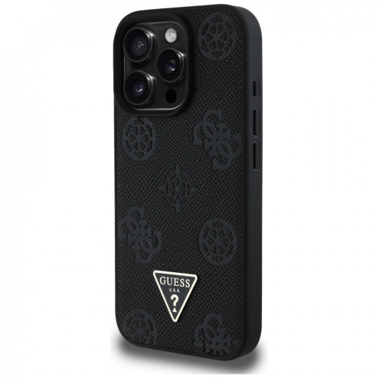 Case Guess Grained Hot Stamp Peony Triangle Logo MagSafe for iPhone 16 Pro black Case Guess Grained Hot Stamp Peony Triangle Logo MagSafe for iPhone 16 Pro black