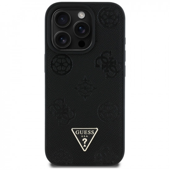 Case Guess Grained Hot Stamp Peony Triangle Logo MagSafe for iPhone 16 Pro black Case Guess Grained Hot Stamp Peony Triangle Logo MagSafe for iPhone 16 Pro black
