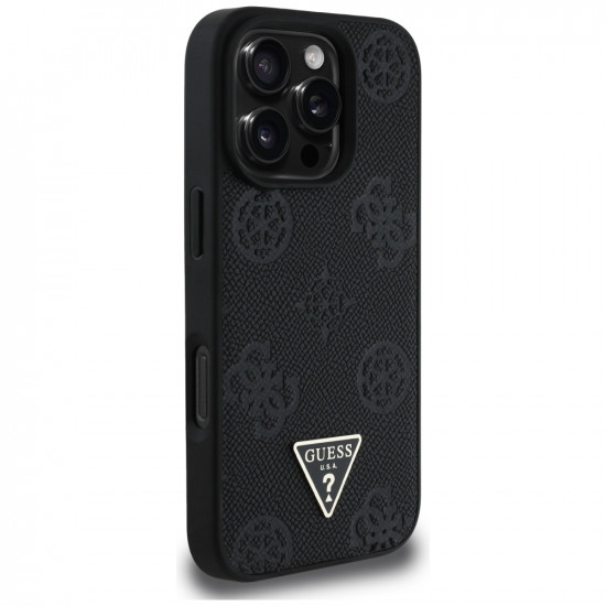 Case Guess Grained Hot Stamp Peony Triangle Logo MagSafe for iPhone 16 Pro black Case Guess Grained Hot Stamp Peony Triangle Logo MagSafe for iPhone 16 Pro black