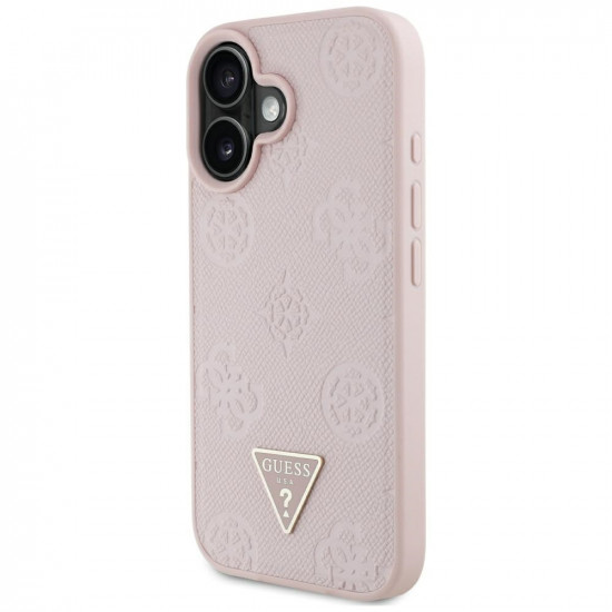 Case Guess Grained Hot Stamp Peony Triangle Logo MagSafe for iPhone 16 pink Case Guess Grained Hot Stamp Peony Triangle Logo MagSafe for iPhone 16 pink