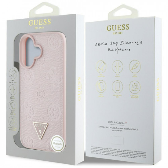 Case Guess Grained Hot Stamp Peony Triangle Logo MagSafe for iPhone 16 pink Case Guess Grained Hot Stamp Peony Triangle Logo MagSafe for iPhone 16 pink