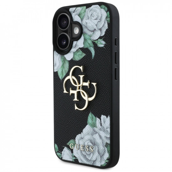Case Guess Grained Roses Big 4G logo for iPhone 16 black