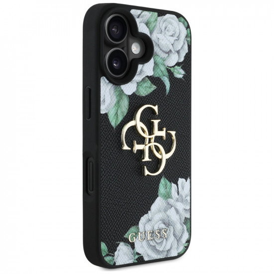 Case Guess Grained Roses Big 4G logo for iPhone 16 black