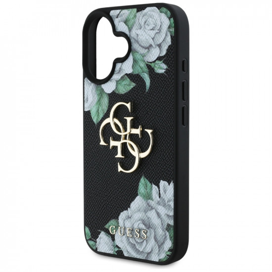 Case Guess Grained Roses Big 4G logo for iPhone 16 black