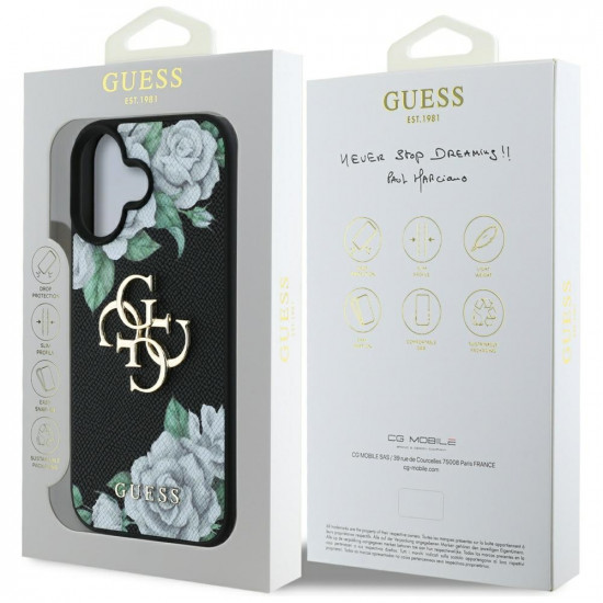 Case Guess Grained Roses Big 4G logo for iPhone 16 black