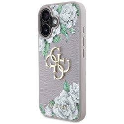 Case Guess Grained Roses Big 4G logo for iPhone 16 purple