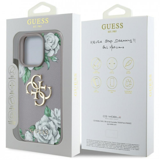 Case Guess Grained Roses Big 4G logo for iPhone 16 Pro purple