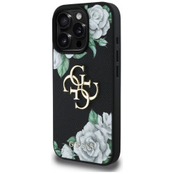 Case Guess Grained Roses Big 4G logo for iPhone 16 Pro Max black