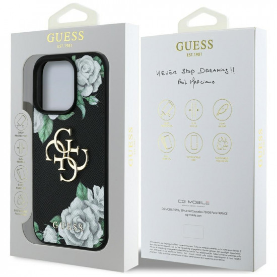 Case Guess Grained Roses Big 4G logo for iPhone 16 Pro Max black