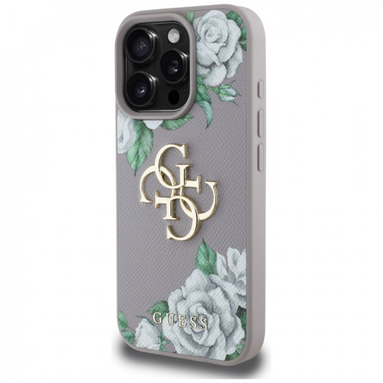 Case Guess Grained Roses Big 4G logo for iPhone 16 Pro Max purple
