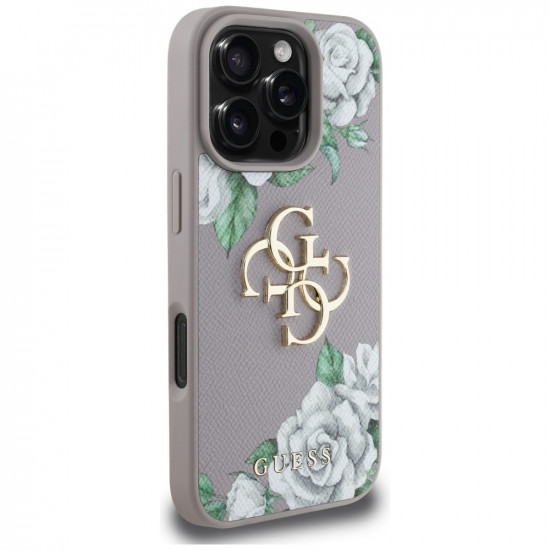 Case Guess Grained Roses Big 4G logo for iPhone 16 Pro Max purple