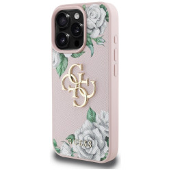 Case Guess Grained Roses Big 4G logo for iPhone 16 Pro Max pink