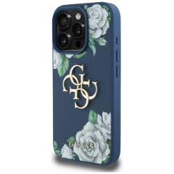 Case Guess Grained Roses Big 4G logo for iPhone 16 Pro blue