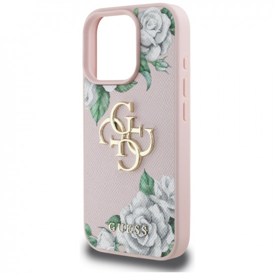 Case Guess Grained Roses Big 4G logo for iPhone 16 Pro pink