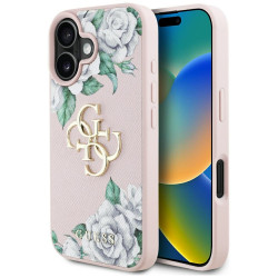 Case Guess Grained Roses Big 4G logo for iPhone 16 pink