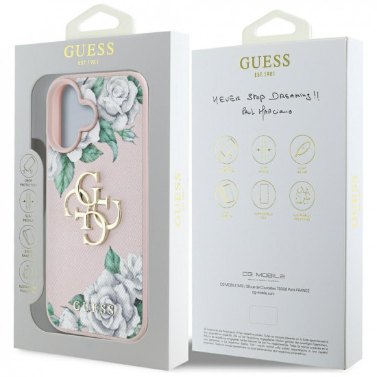 Case Guess Grained Roses Big 4G logo for iPhone 16 pink