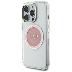 Case Guess IML Metal Colored Circle Classic Logo MagSafe for iPhone 16 Pro Max pink