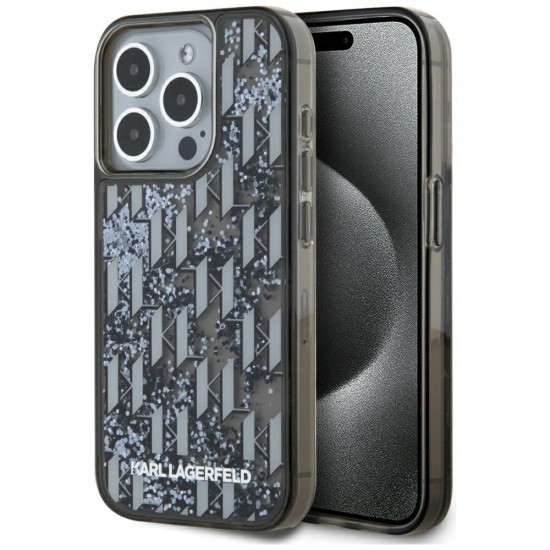 Case Karl Lagerfeld Liquide Glitter Monogram Gradient for iPhone 15 Pro black