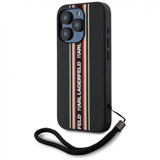 Case Karl Lagerfeld Saffiano Athleisure Stripes Cord for iPhone 15 Pro red