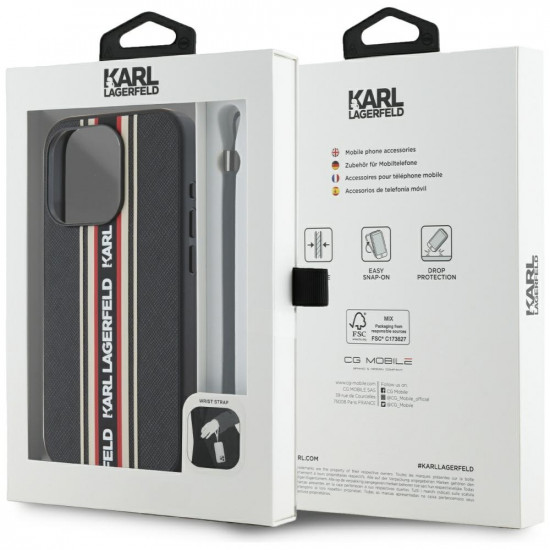 Case Karl Lagerfeld Saffiano Athleisure Stripes Cord for iPhone 15 Pro red
