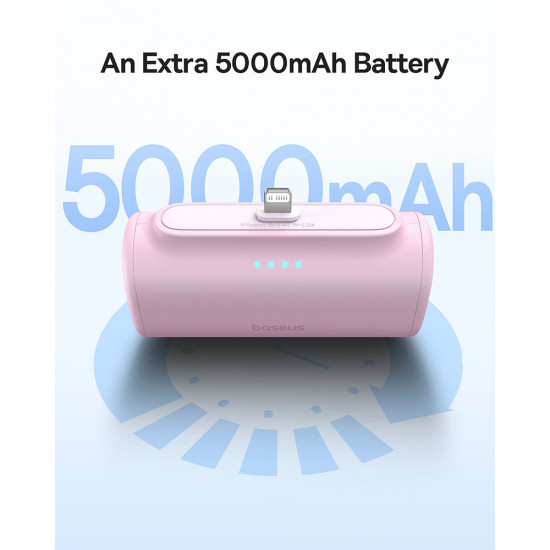 Baseus Power Bank (P10068307413 00) Lightning, Compact Design, 20W, 5000mAh, with Cable Type C Baby Pink Baseus Power Bank (P10068307413 00) Lightning, Compact Design, 20W, 5000mAh, with Cable Type C Baby Pink