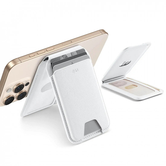 ESR Desk Holder MagSafe HaloLock Vegan Leather Aura Wallet, Steel Plate, Magnet, PC, with 3 Individual Card Slots White
