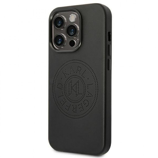 Karl Lagerfeld KLHCP14XFWHK iPhone 14 Pro Max 6.7" hardcase black/black Leather Perforated Logo Karl Lagerfeld KLHCP14XFWHK iPhone 14 Pro Max 6.7" hardcase black/black Leather Perforated Logo