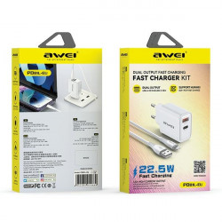 AWEI PD81L-EU 22.5W mains charger + USB + Lightning cable white GaN
