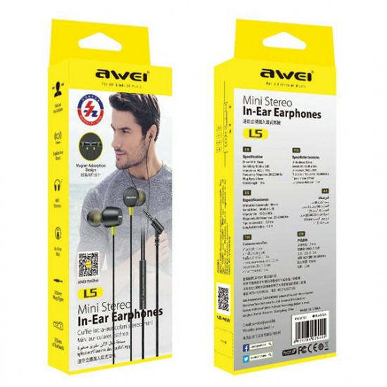 AWEI L5 stereo headphones 3.5mm jack black/black AWEI L5 stereo headphones 3.5mm jack black/black