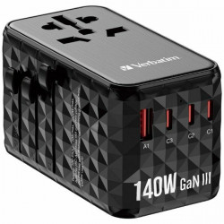 Verbatim Travel Adapter EU/UK/US GaN USB-A/3xUSB-C PD 140W UTA-10 black/black 32125