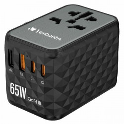 Verbatim Travel Adapter EU/UK/US GaN 2xUSB-A/2xUSB-C PD 65W UTA-05 black/black 32120