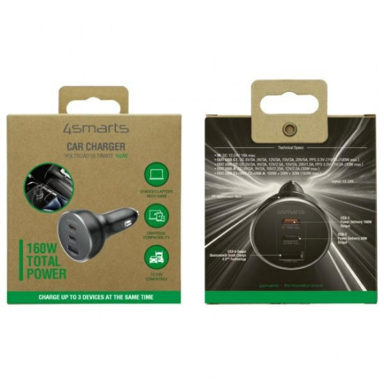 4smarts VoltRoad Ultimate 160W Car Charger Black/Black 541224 4smarts VoltRoad Ultimate 160W Car Charger Black/Black 541224