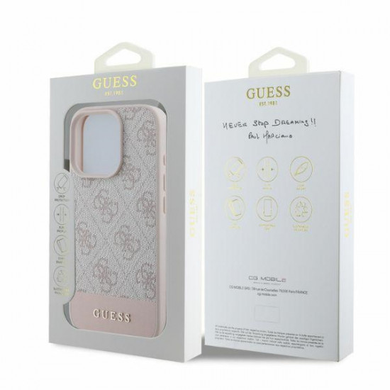 Guess GUHCP16LG4GLPI iPhone 16 Pro 6.3" pink hardcase 4G Bottom Stripe