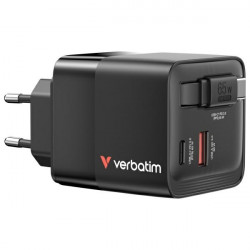 Verbatim GaN 65W Mains Charger 2xUSB-C/USB-A + EU/UK/US Adapter Black 32217