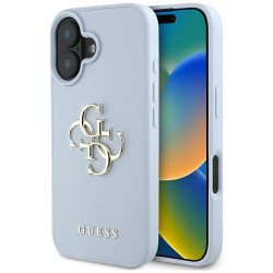 Guess Grained Big 4G Logo Small Classic Logo case for iPhone 16 blue