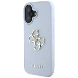 Guess Grained Big 4G Logo Small Classic Logo case for iPhone 16 blue
