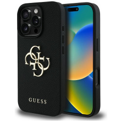 Guess Grained Big 4G Logo Small Classic Logo case for iPhone 16 Pro black