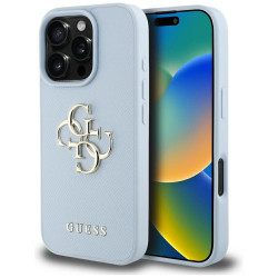 Guess Grained Big 4G Logo Small Classic Logo case for iPhone 16 Pro Max blue