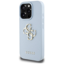 Guess Grained Big 4G Logo Small Classic Logo case for iPhone 16 Pro blue