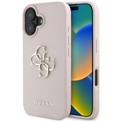 Guess Grained Big 4G Logo Small Classic Logo case for iPhone 16 pink