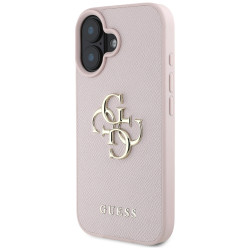 Guess Grained Big 4G Logo Small Classic Logo case for iPhone 16 pink